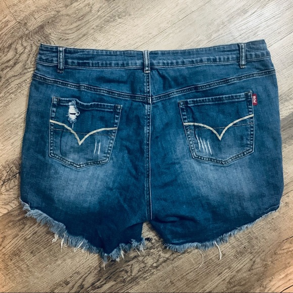 Destroyed Stretch Denim Shorts Exposed Pockets 20W - Picture 4 of 4